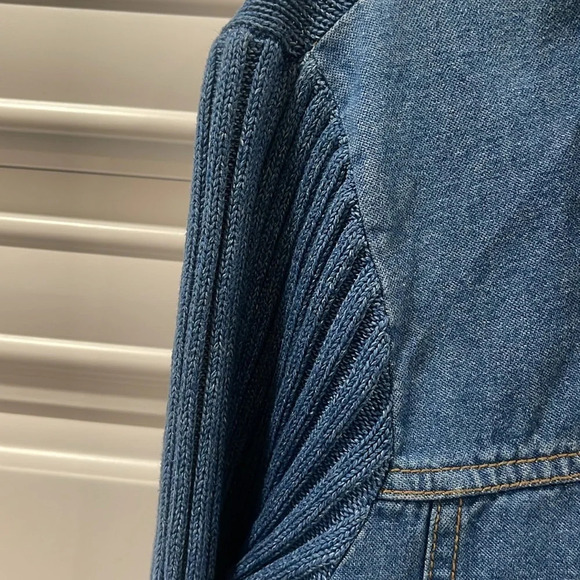 Vintage Coldwater creek jean jacket sweater zip Jeans blue Denim knit back sz M - Picture 9 of 13